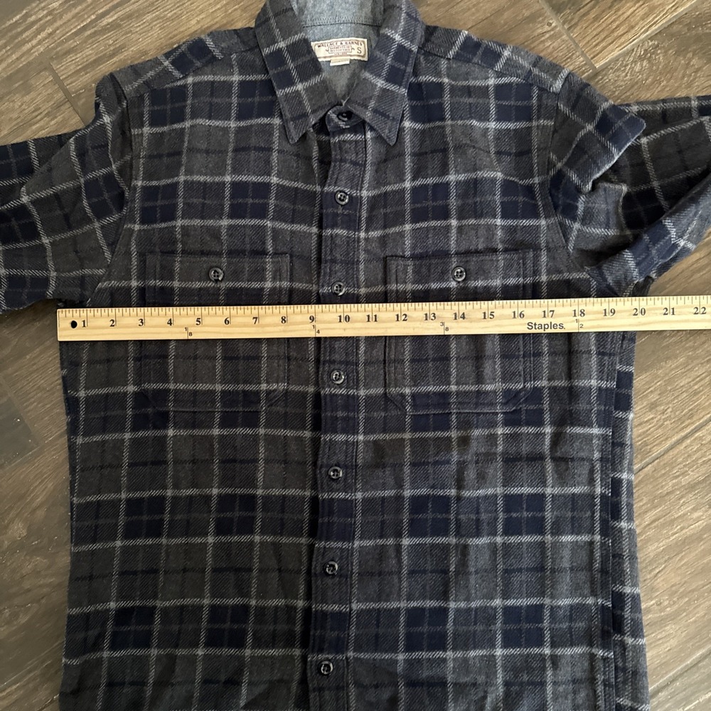 Wallace Barnes Flannel Shirt Men S Blue Gray Plaid Heavyweight Work Button Up - Picture 11 of 11